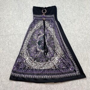 646 Main Womens One Size Dress Purple Paisley Beaded Smocked Halter Festival